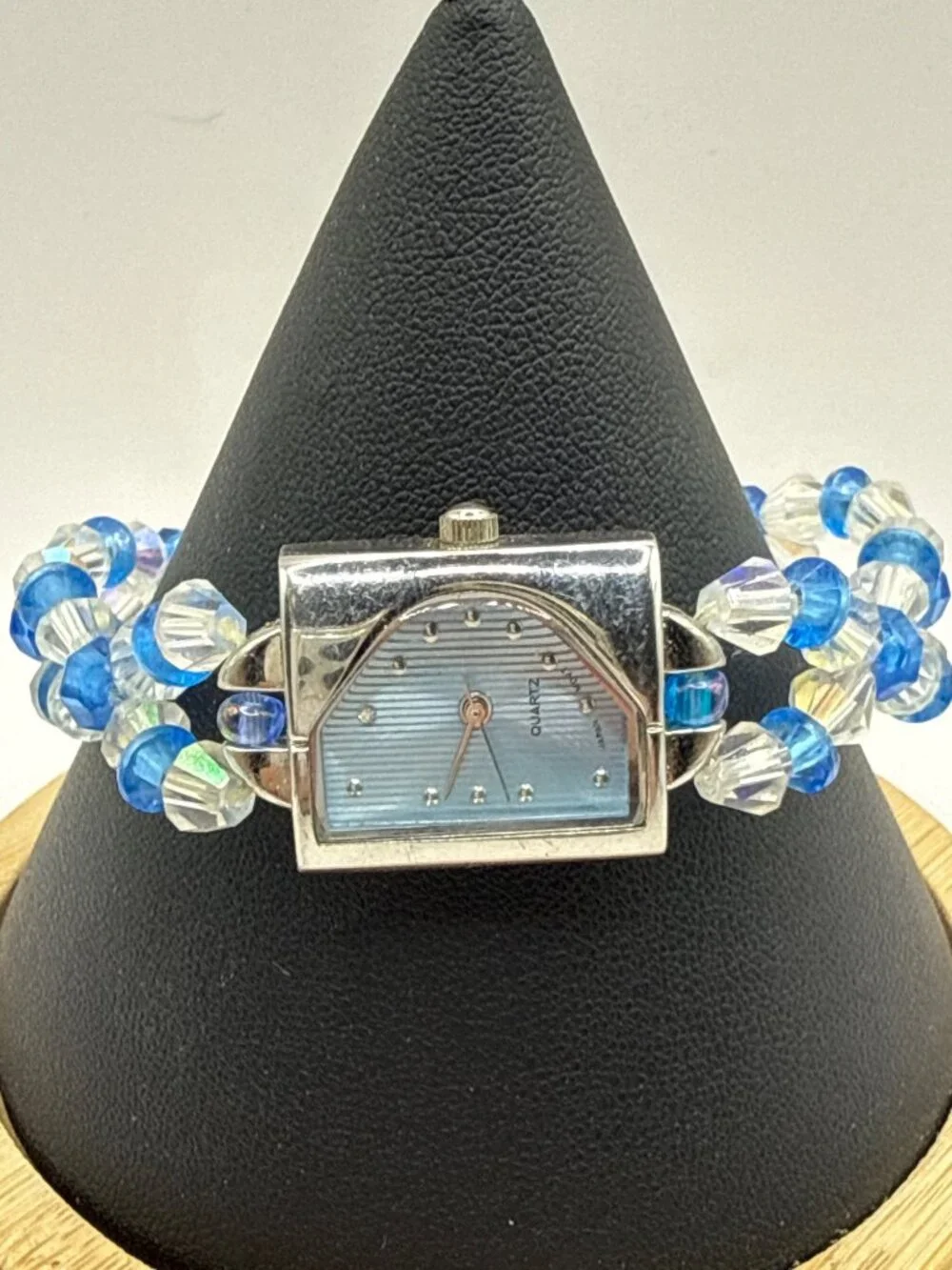 Vintage Y2K Blue Crystal Beaded Watch Asymmetric Geometric Fairycore